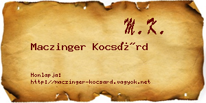 Maczinger Kocsárd névjegykártya